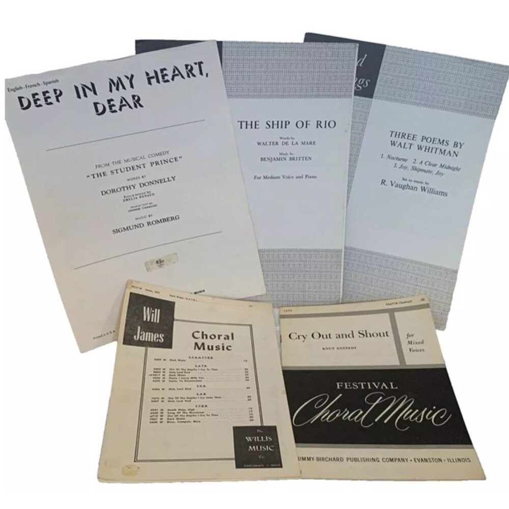 Sheet Music - Lot Of 5 - Oxford solo, Dark Water, Cry Out & Shout Misc Vintage